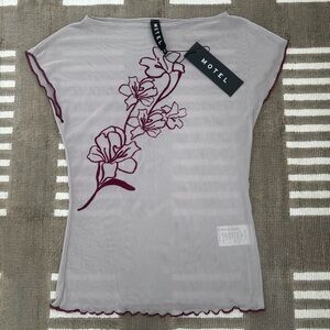 Motel Sheer Top with Maroon Floral Design